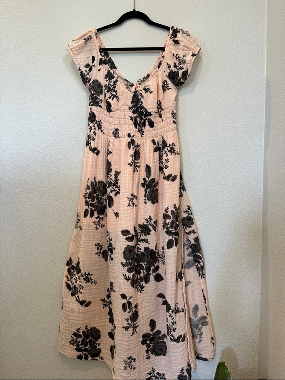 Free People Gauze Floral Maxi Dress • Open Tie Back • Boho Cottagecore • Medium